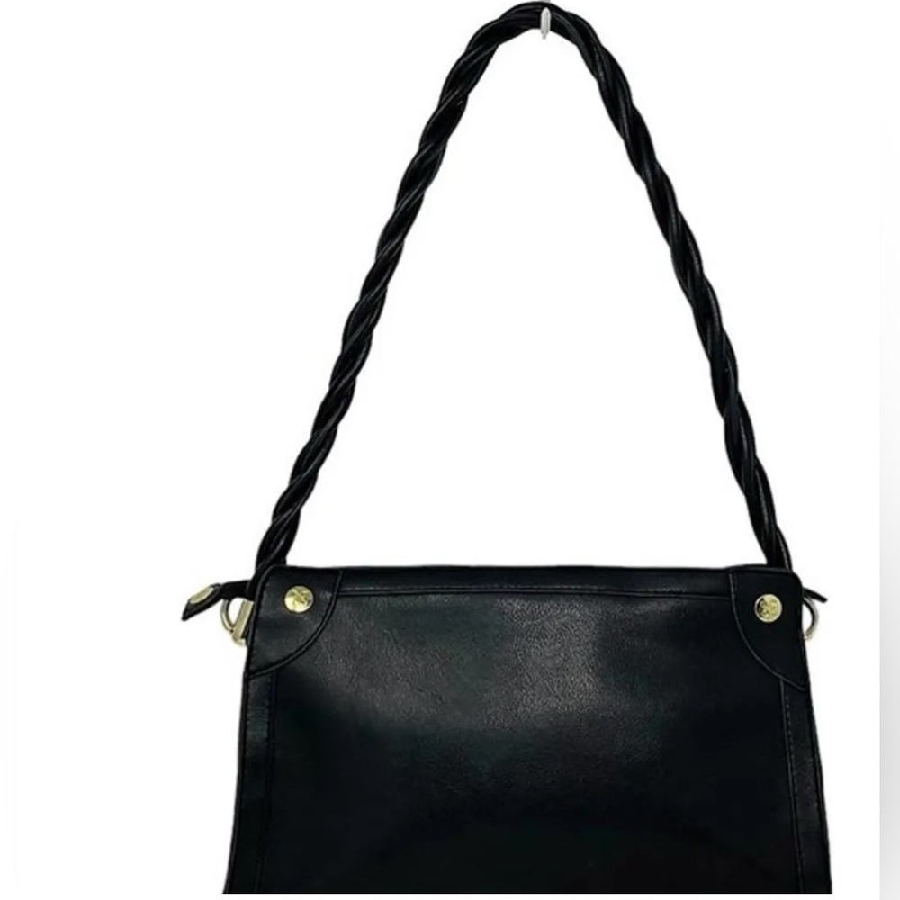 Relic Black Vegan Leather Shoulder Bag Braided Handle Gold Hardware